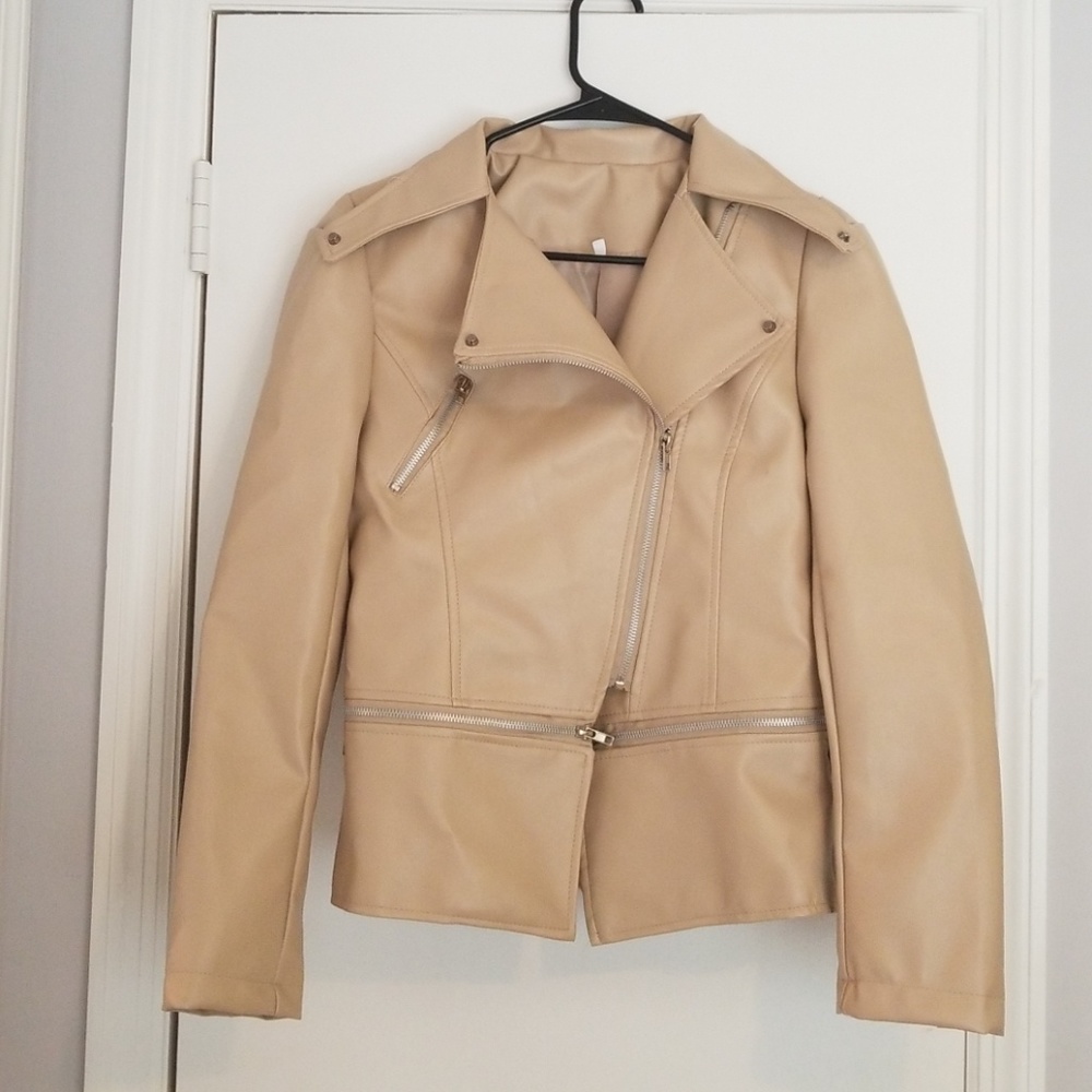 Tan Faux Leather Moto Jacket